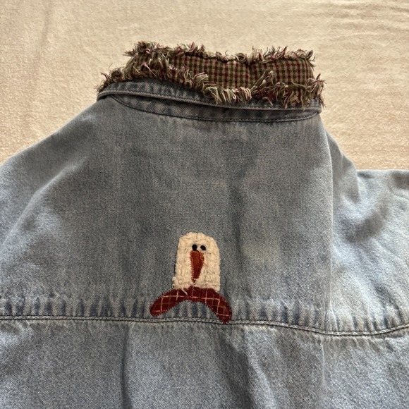 Vintage Button Down Denim Shirt Snowman Embroidered Patchwork Americana SzS - Picture 8 of 12